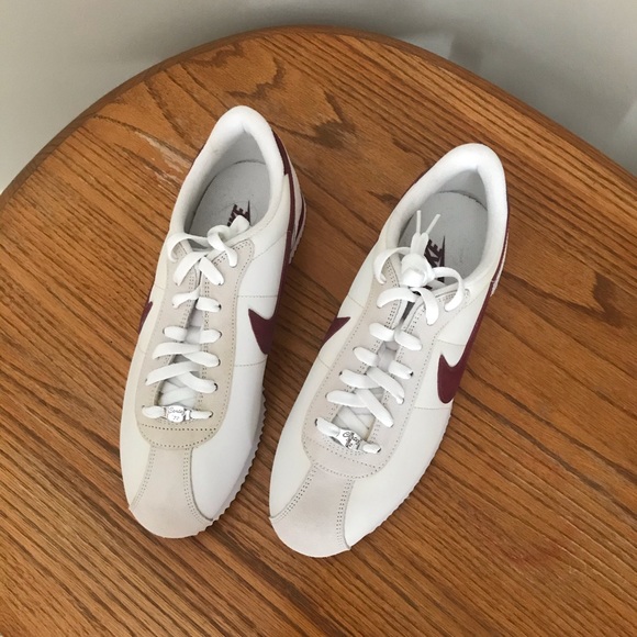 nike cortez burgundy and white